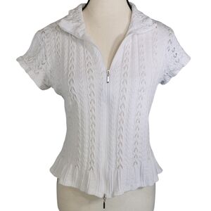 Frank Lyman White Eyelet Zip Peplum Cropped Top Size Vintage 12 (Size S)